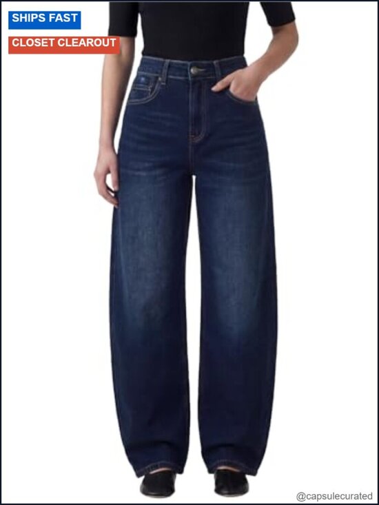 Denim - High Waisted Wide Leg Barrel Jeans Stretchy Baggy Denim Pants